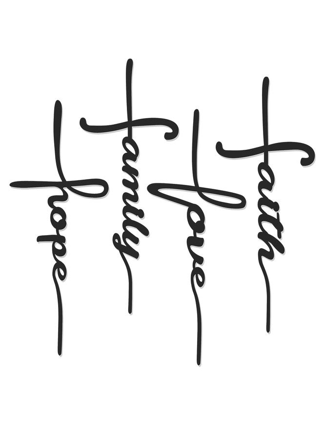 Bnesi Metal Wall Art Sign 4-Piece Set: Love, Faith, Family, Hope - 15 x 8 in Waterproof Religious and Spiritual Hanging Cross Wall Decor for Home Decoration - Image 1